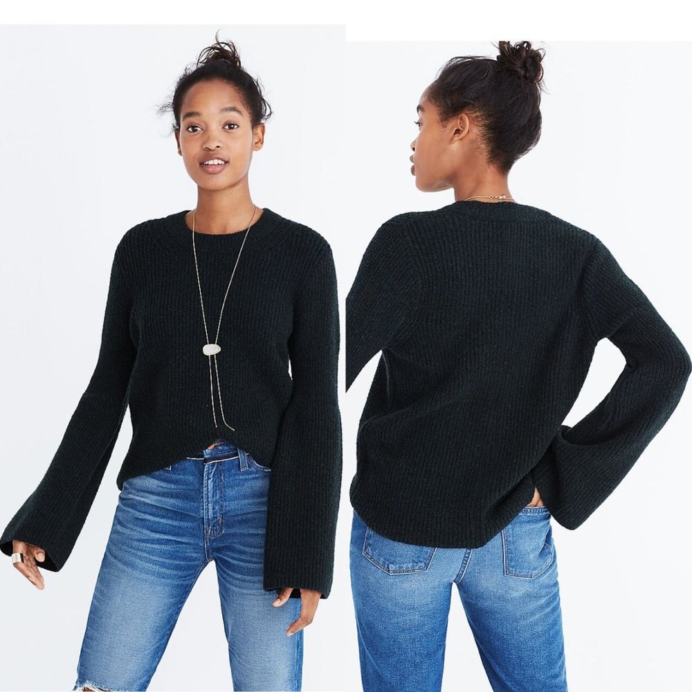 Madewell Heather Forrest Green Bell Sleeve Pullover Sweater Size XS‎ Knit Boho